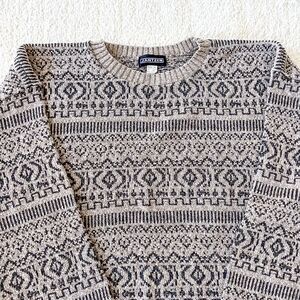 Vintage Jantzen Men's XL Sweater Grandpa Nordic Fisherman Pullover Beige Black